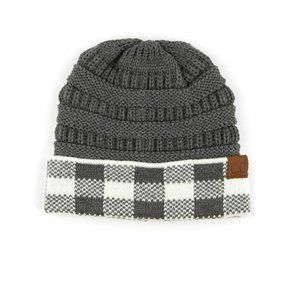 CC C.C Beanie Buffalo Plaid Gray & White Beanie